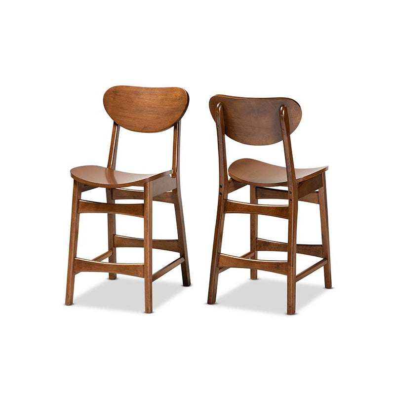 Katya Mid-Century Modern Walnut Brown Finished Wood 2-Piece Counter Stool Set