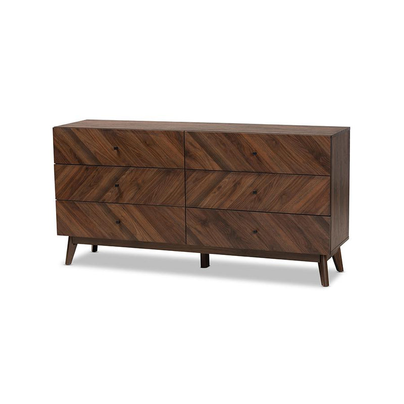 Hartman Mid-Century Modern Walnut Brown Finished Wood 6-Drawer Dresser