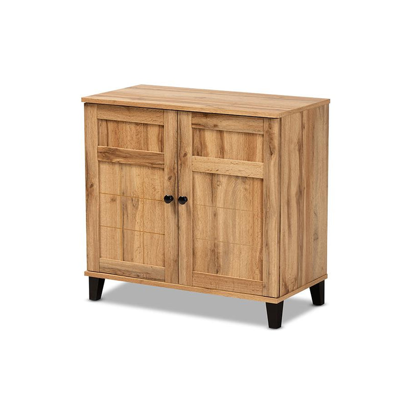 Oak Brown Finished Wood 2-Door Shoe Storage Cabinet