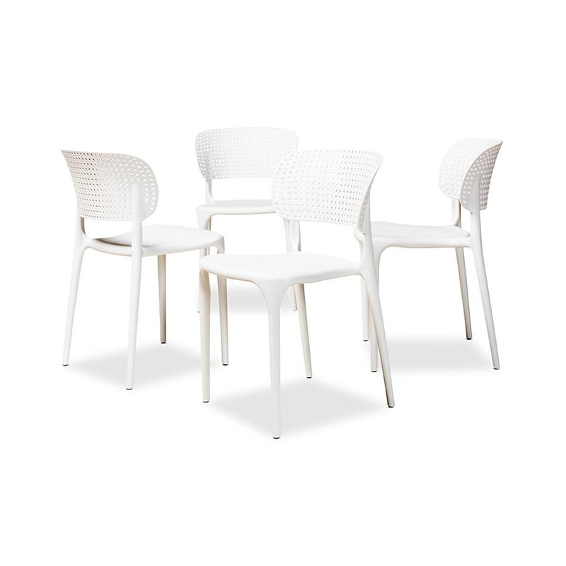 White Finished Polypropylene Plastic 4-Piece Stackable Dining Chair Set