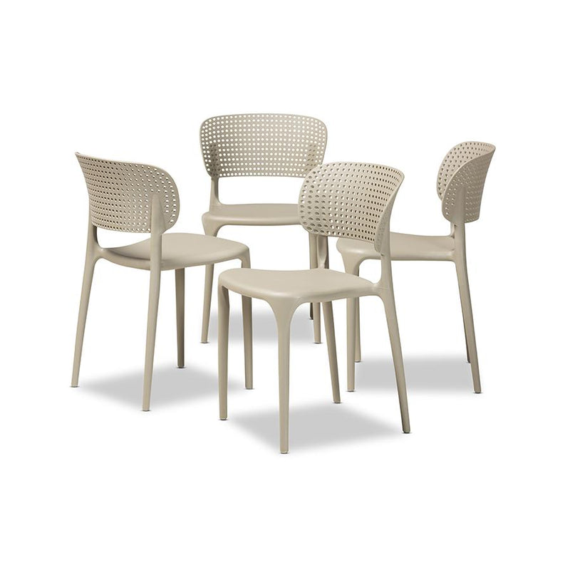 Beige Finished Polypropylene Plastic 4-Piece Stackable Dining Chair Set