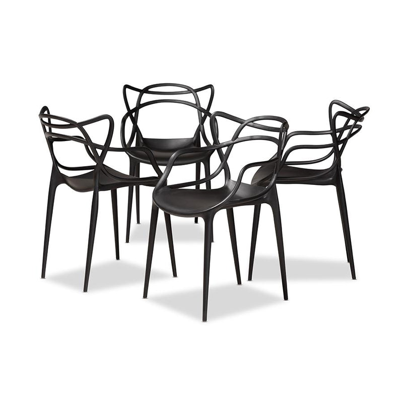 Black Finished Polypropylene Plastic 4-Piece Stackable Dining Chair Set