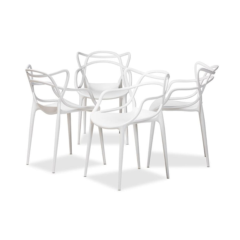 White Finished Polypropylene Plastic 4-Piece Stackable Dining Chair Set