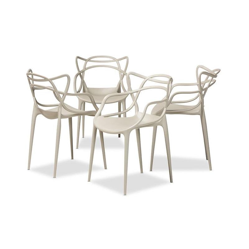 Beige Finished Polypropylene Plastic 4-Piece Stackable Dining Chair Set