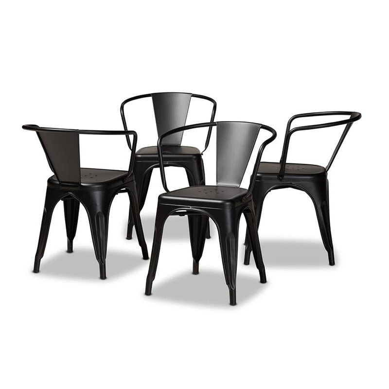 Ryland Modern Industrial Black Finished Metal 4-Piece Dining Chair Set