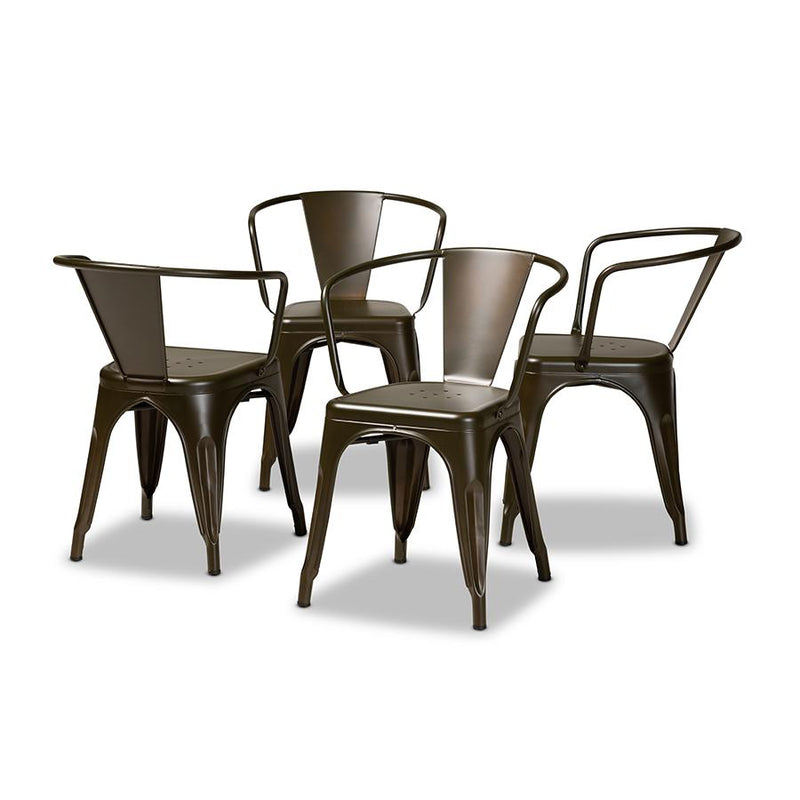 Ryland Modern Industrial Brown Finished Metal 4-Piece Dining Chair Set