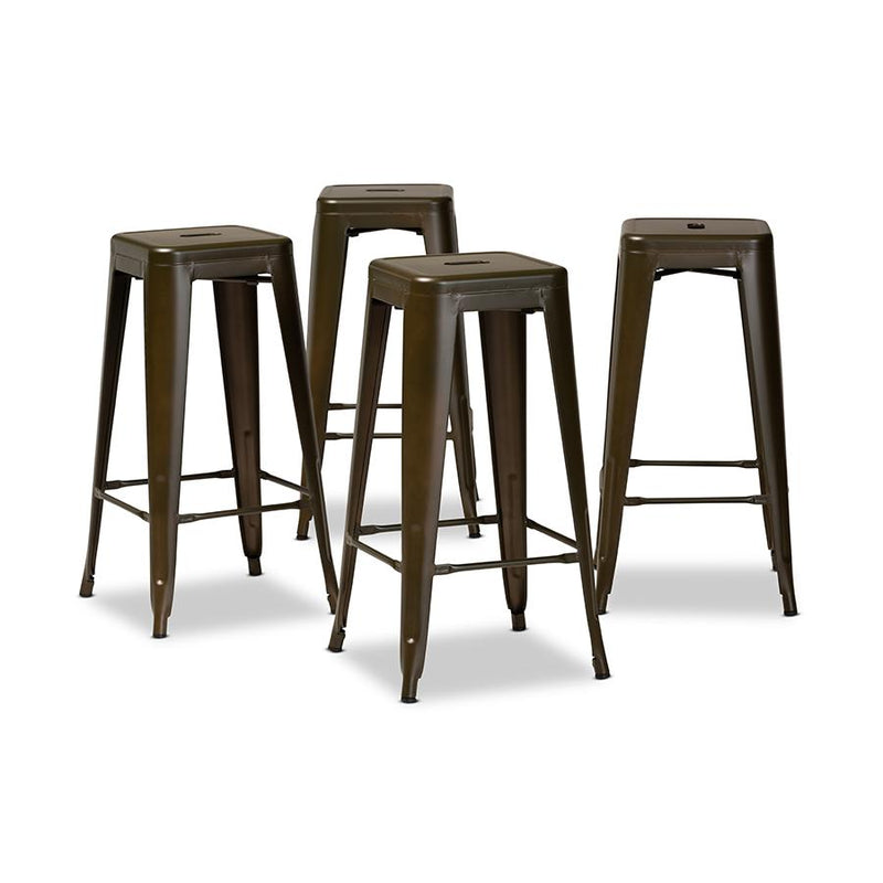 Industrial Gunmetal Finished Metal 4-Piece Stackable Bar Stool Set