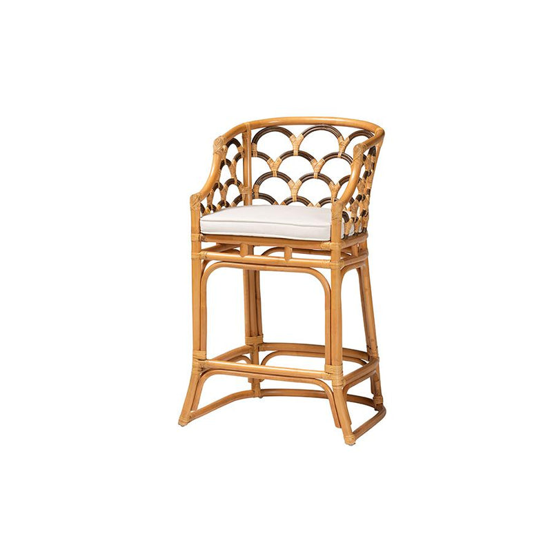 Veneto Modern Bohemian Light Honey and Dark Brown Rattan Bar Stool