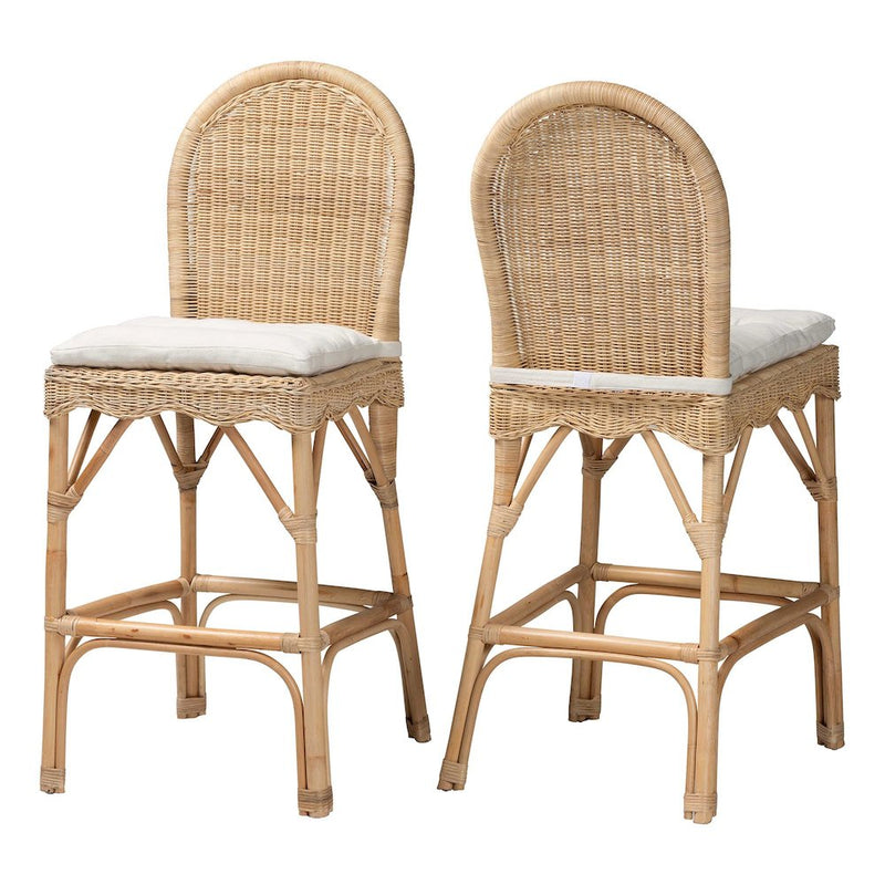 Bilu Bohemian Natural Rattan 2-Piece Bar Stool Set