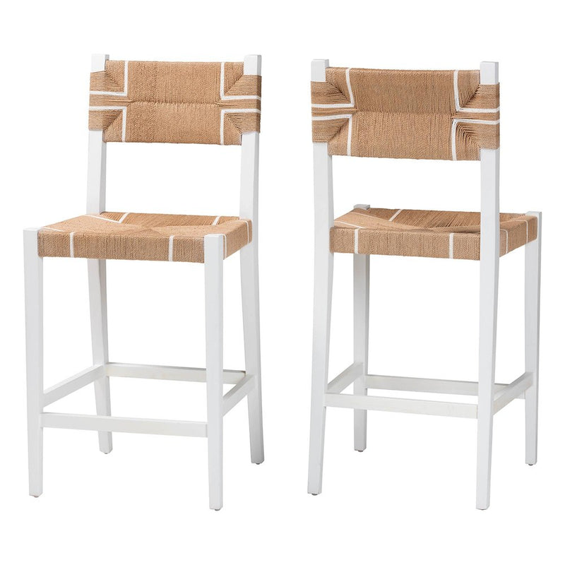 Talli Bohemian Paper Loom and White Mahogany Wood 2-Piece Bar Stool Set