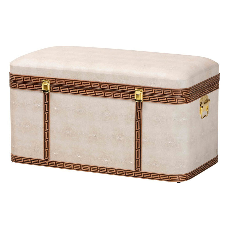 Brenner Modern Transitional Beige Faux Shagreen Storage Trunk