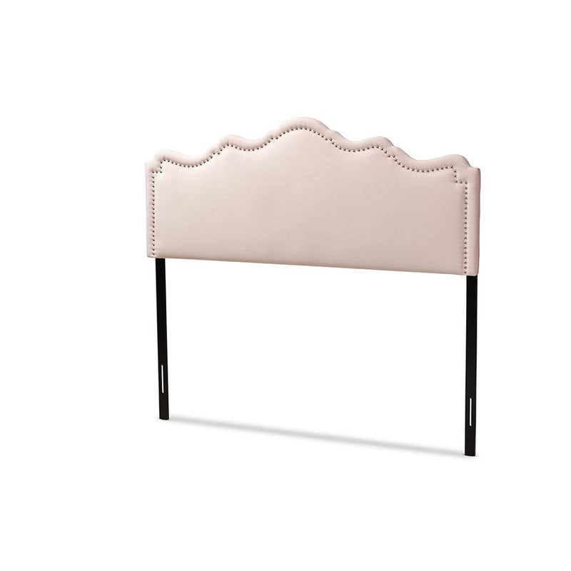 Light Pink Velvet Fabric Upholstered Queen Size Headboard