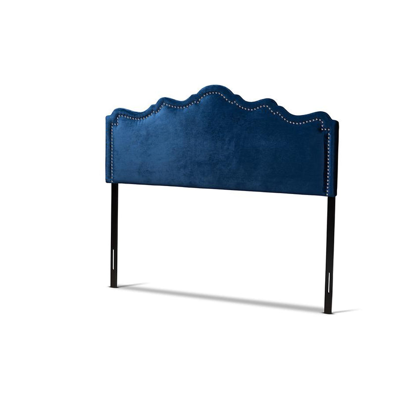 Royal Blue Velvet Fabric Upholstered Queen Size Headboard