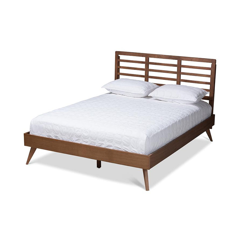 Calisto Mid-Century Modern Walnut Brown Finished Wood Queen Size Platform Bed