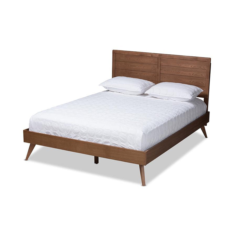 Artemis Mid-Century Modern Walnut Brown Finished Wood Queen Size Platform Bed