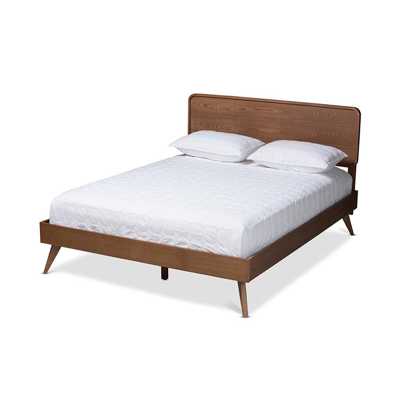 Demeter Mid-Century Modern Walnut Brown Finished Wood Queen Size Platform Bed