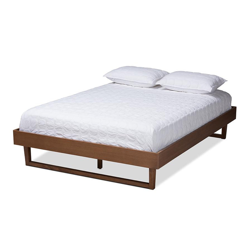 Walnut Brown Finished Wood Queen Size Platform Bed Frame