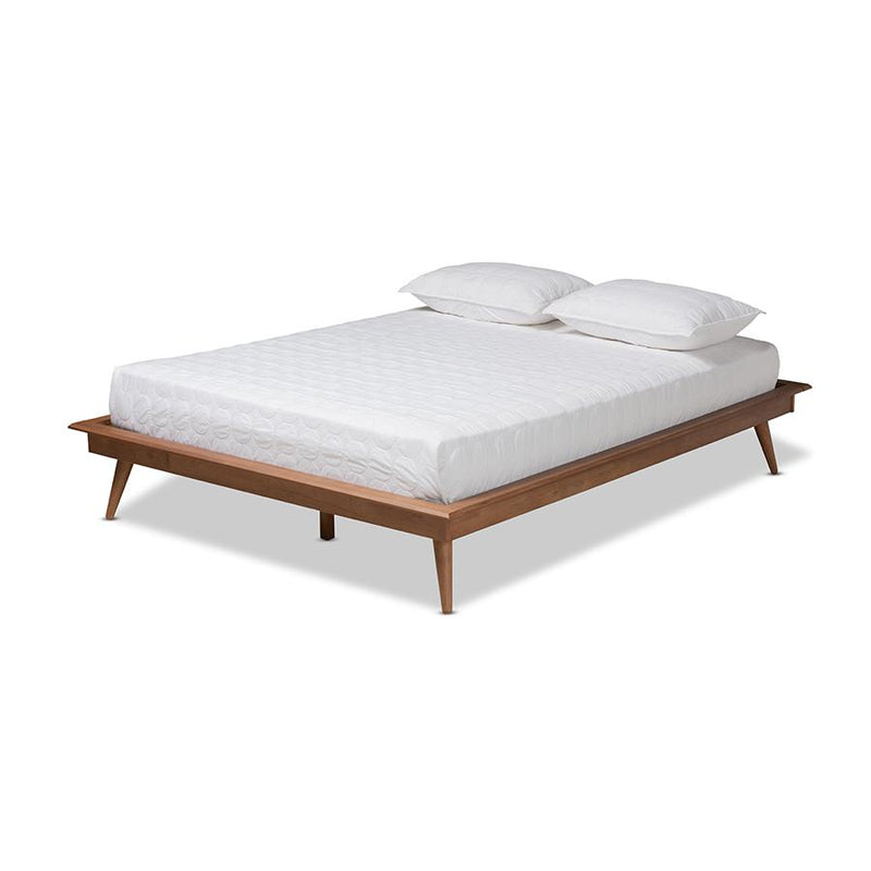 Walnut Brown Finished Wood Queen Size Platform Bed Frame