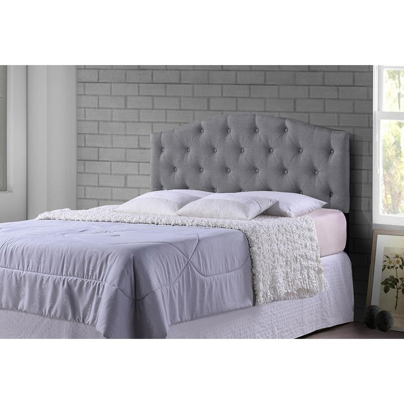 Queen Size Grey Fabric Upholstered Button-tufted Scalloped Headboard