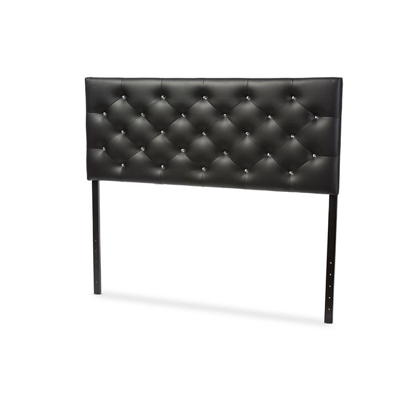 Black Faux Leather Upholstered Button-tufted Queen Size Headboard