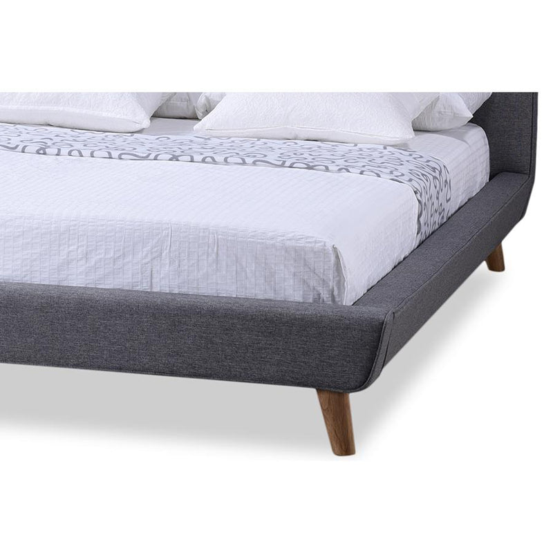 Mid-century Grey Fabric Upholstered Queen Size Platform Bed