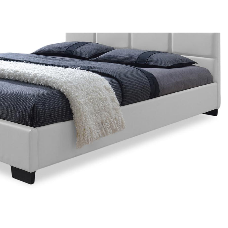 White Faux Leather Padded Platform Base Queen Size Bed Frame