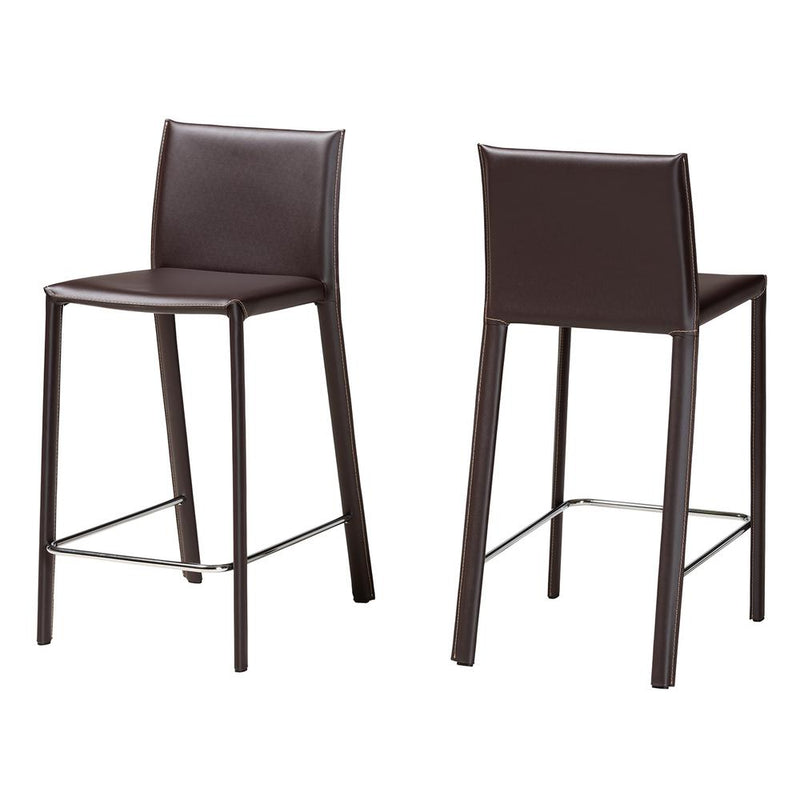 Baxton Studio Crawford Brown Leather 2-Piece Counter Height Stool Set