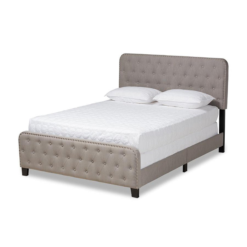 Transitional Grey Fabric Upholstered Button Tufted King Size Panel Bed