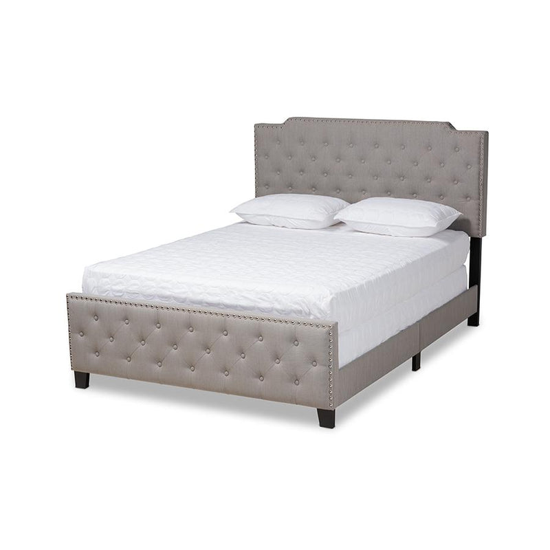 Transitional Grey Fabric Upholstered Button Tufted Queen Size Panel Bed