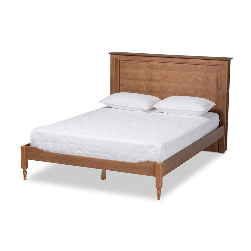 Walnut Brown Finished Wood Queen Size Platform Storage Bed with Built-In Shelves