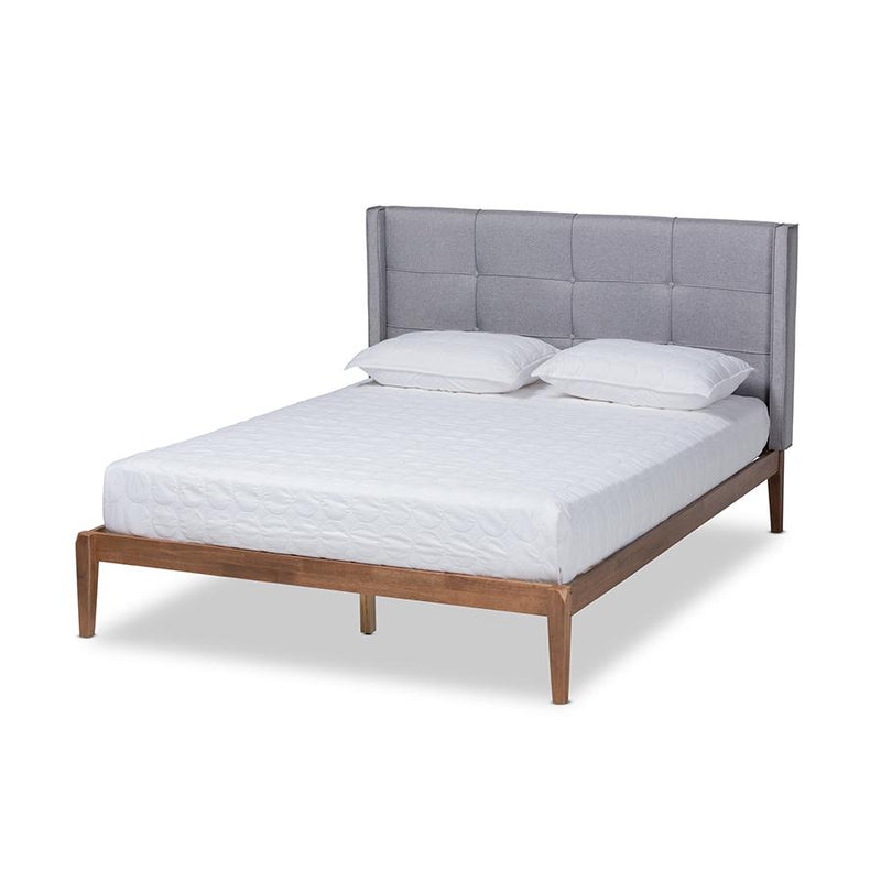 Ash Walnut Brown Finished Wood King Size Platform Bed