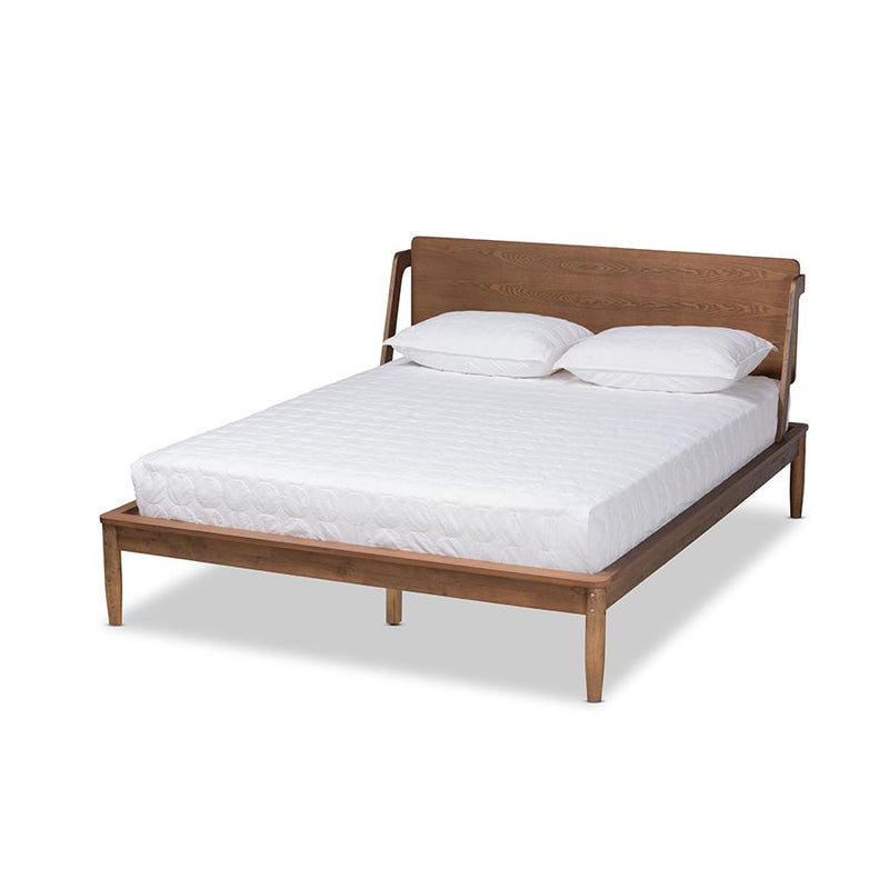 Sadler Mid-Century Modern Ash Walnut Brown Finished Wood Queen Size Platform Bed