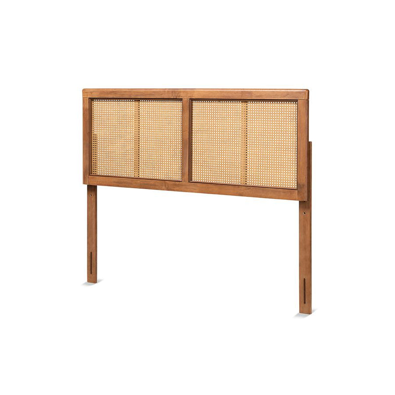 Ash Walnut Finished Wood and Synthetic Rattan Queen Size Headboard