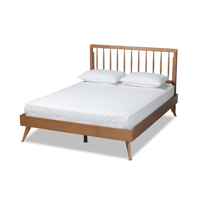 Toru Mid-Century Modern Ash Walnut Finished Wood Queen Size Platform Bed