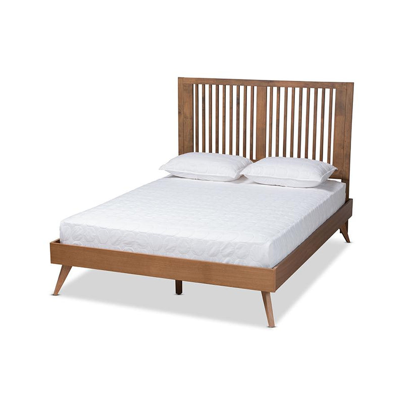 Transitional Ash Walnut Finished Wood Queen Size Platform Bed