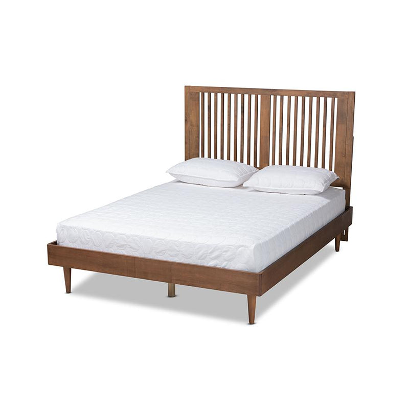 Transitional Ash Walnut Finished Wood Queen Size Platform Bed