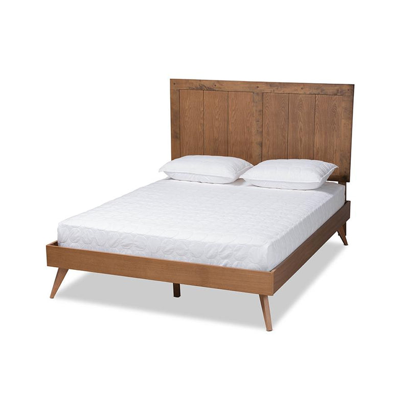 Transitional Ash Walnut Finished Wood Queen Size Platform Bed