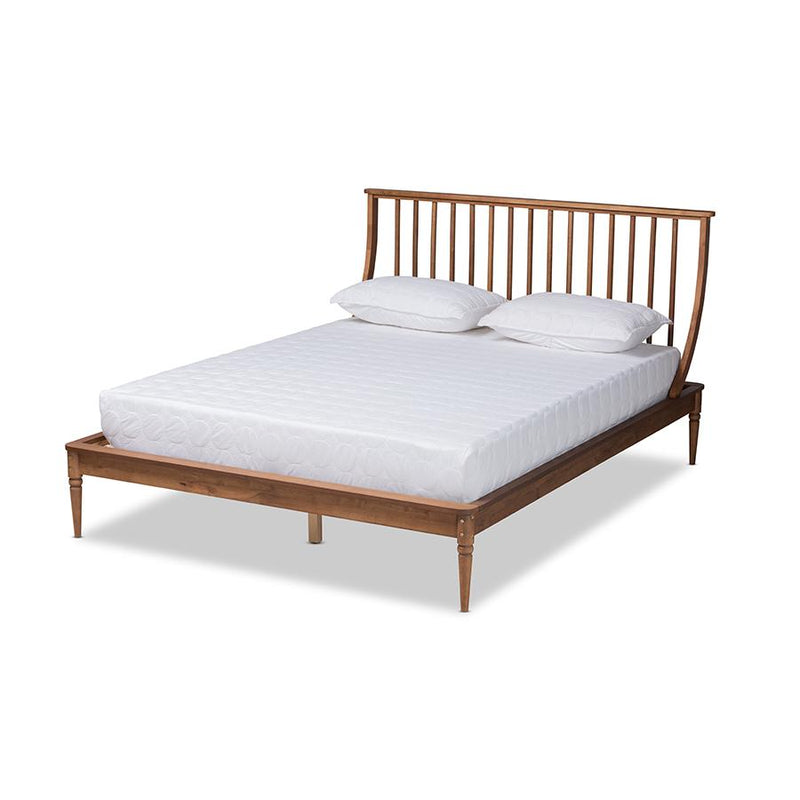 Traditional Transitional Walnut Brown Finished Wood Queen Size Platform Bed