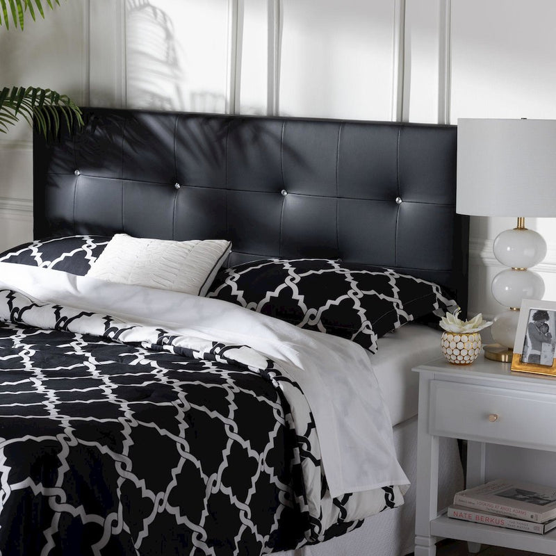 Dalini Modern and Contemporary Full Black Faux Leather Headboard