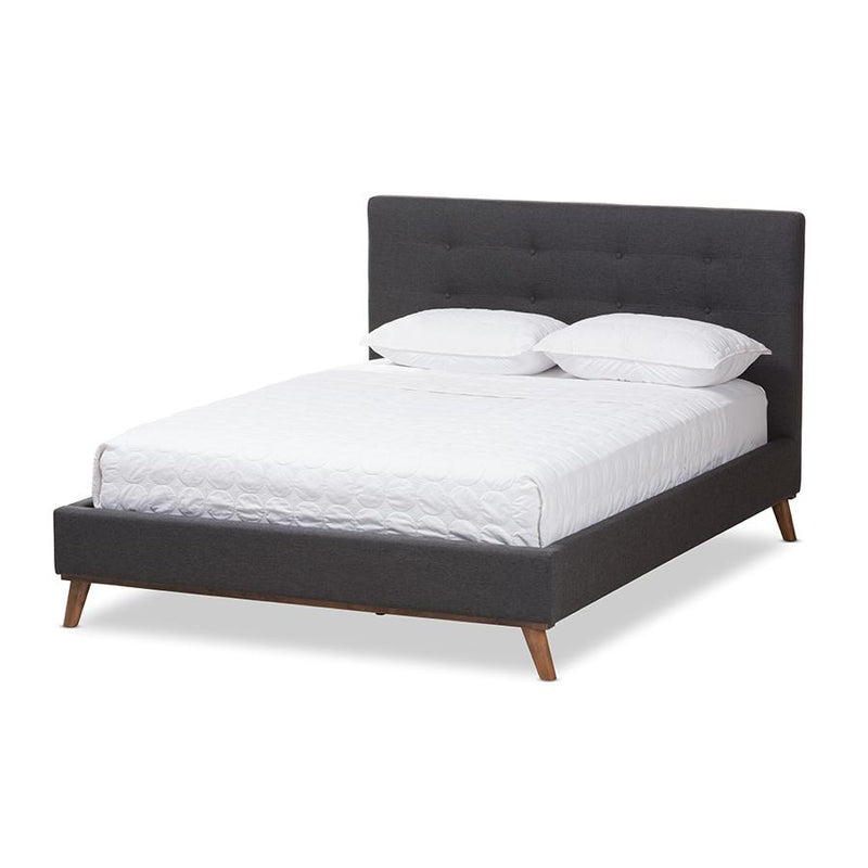 Valencia Mid-Century Modern Dark Grey Fabric Queen Size Platform Bed