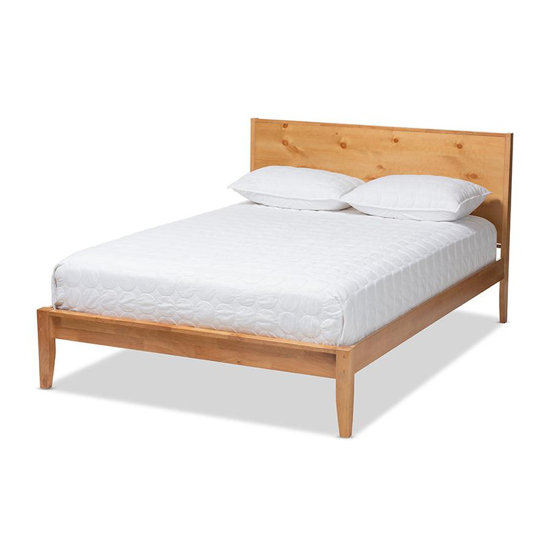 and Rustic Natural Oak and Pine Finished Wood Queen Size Platform Bed