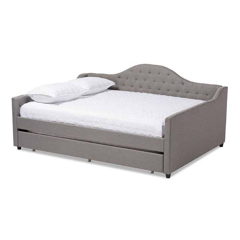 Grey Fabric Upholstered Queen Size Daybed with Trundle