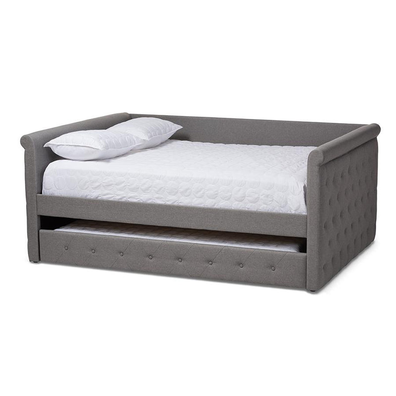 Grey Fabric Upholstered Queen Size Daybed with Trundle