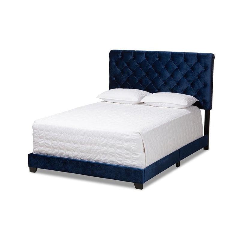 Baxton Studio Candace Luxe and Glamour Navy Velvet Upholstered Queen Size Bed