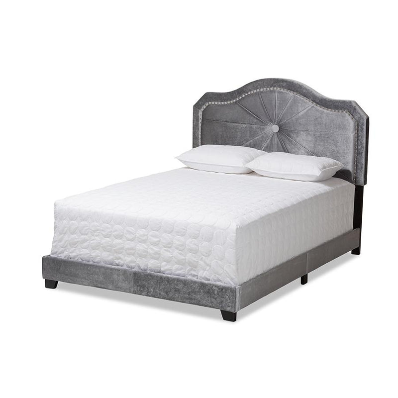 Embla Modern and Contemporary Grey Velvet Fabric Upholstered Queen Size Bed