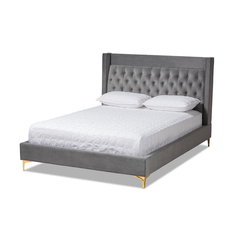 King Size Platform Bed with Gold-Finished Legs