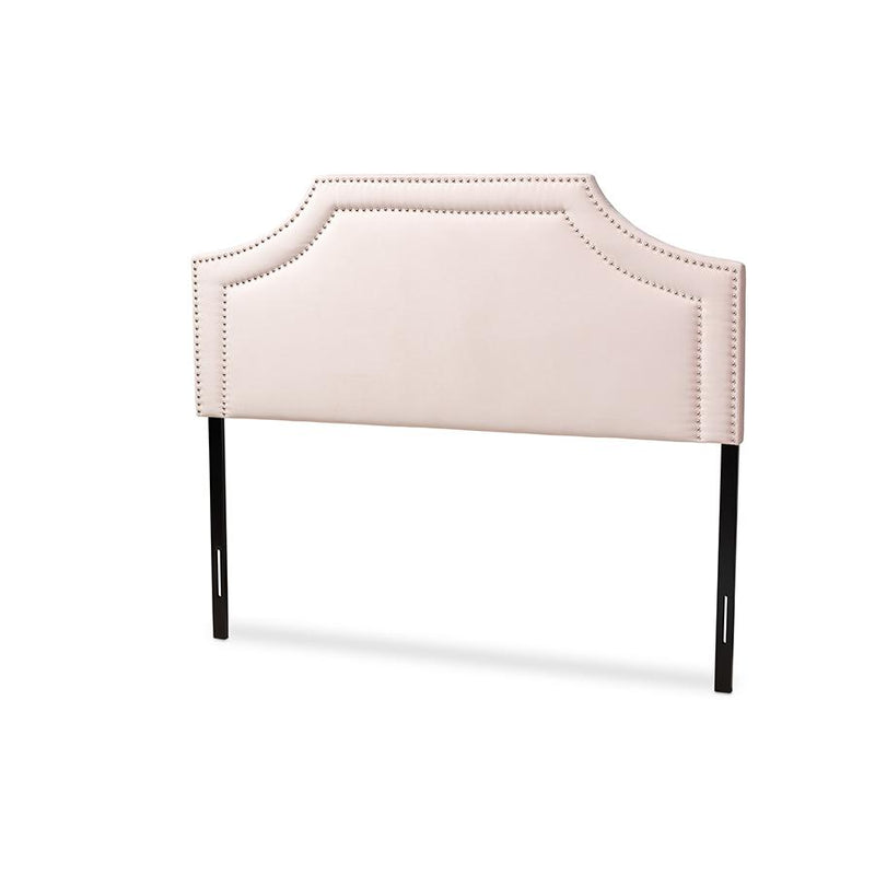 Light Pink Velvet Fabric Upholstered Queen Size Headboard