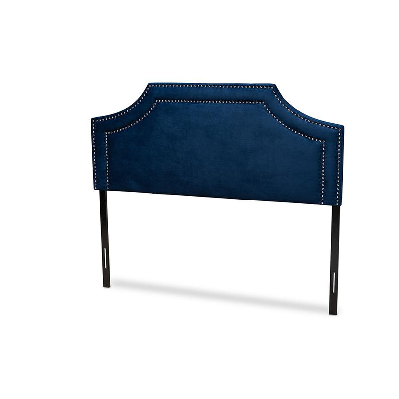 Navy Blue Velvet Fabric Upholstered Queen Size Headboard