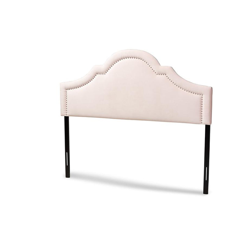 Light Pink Velvet Fabric Upholstered Queen Size Headboard