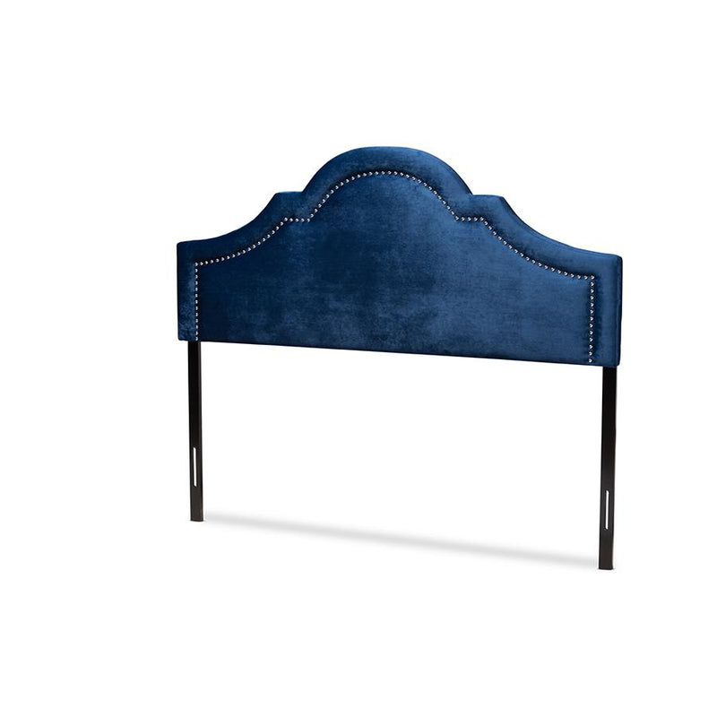 Navy Blue Velvet Fabric Upholstered Queen Size Headboard